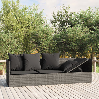 Outdoor Sun Lounger with Gray Polyrattan Cushions