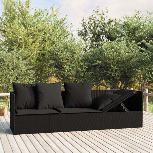 Lettino Prendisole da Esterno con Cuscini in Polyrattan