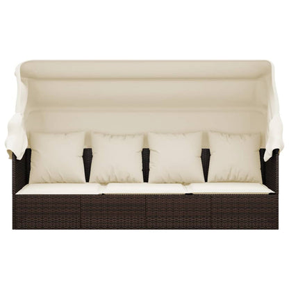 Lettino Prendisole Esterno Tetto e Cuscini Marrone Polyrattan - homemem39