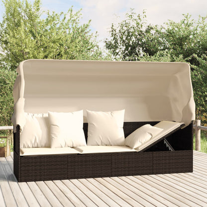 Outdoor Sun Lounger with Brown Polyrattan Roof and Cushions