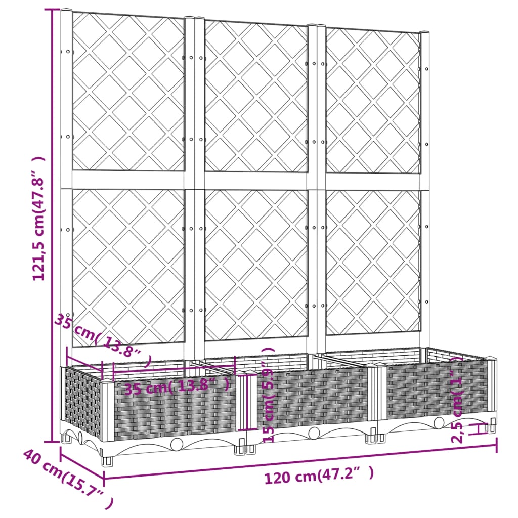 Fioriera da giardino con traliccio bianca 120x40x121,5 cm PP - homemem39