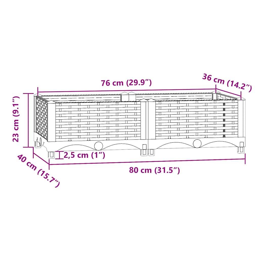 Fioriera Rialzata 80x40x23 cm in Polipropilene | homemem39