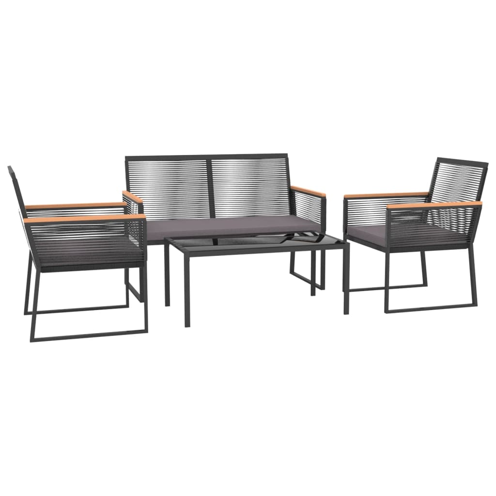 Set Mobili da Giardino 4 pz con Cuscini Nero in Acciaio | homemem39