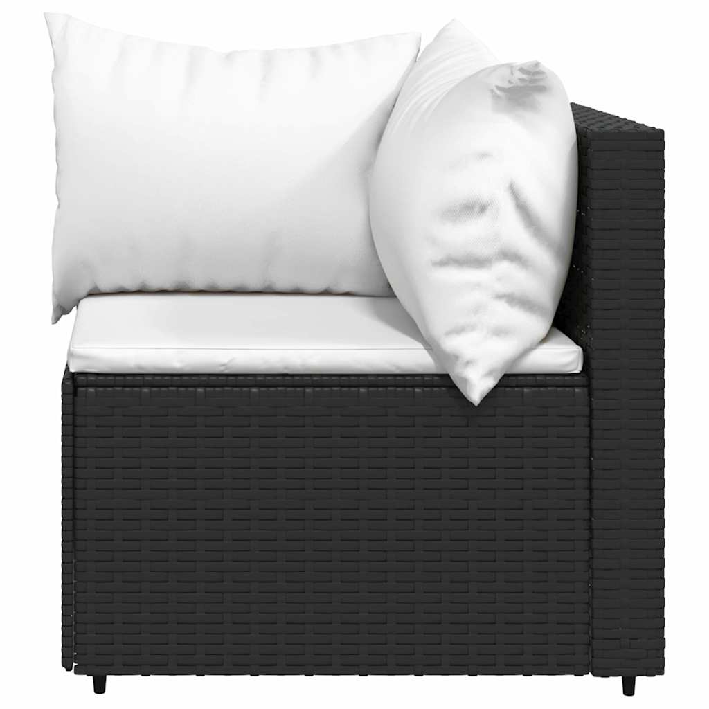 Divano Angolare da Giardino con Cuscini in Polyrattan Nero | homemem39
