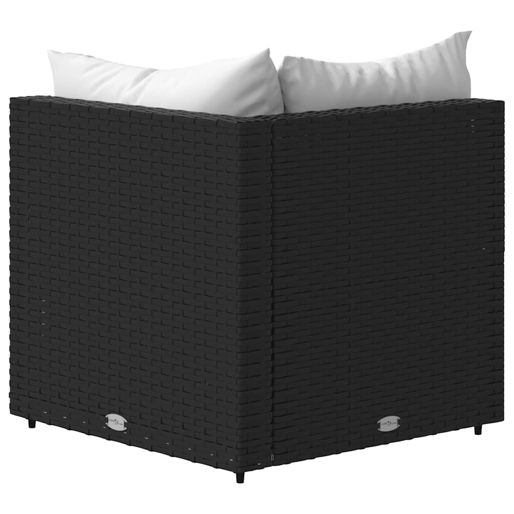 Divano Angolare da Giardino con Cuscini in Polyrattan Nero