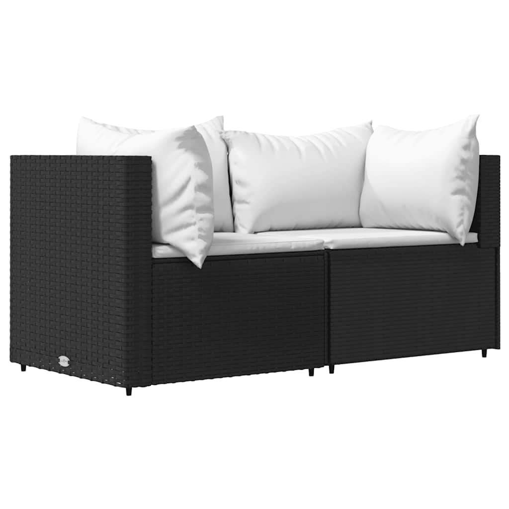 Divani Angolari da Giardino con Cuscini 2pz in Polyrattan Nero | homemem39
