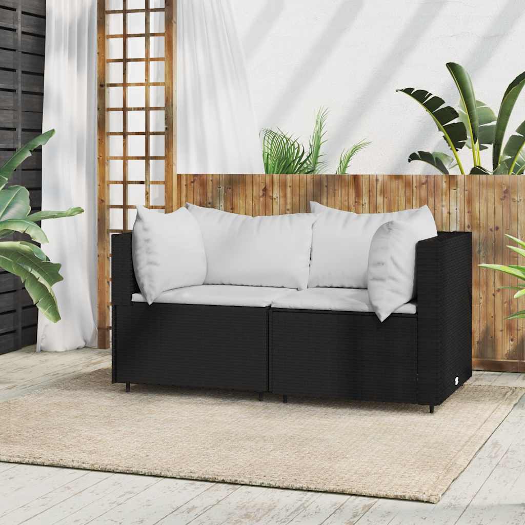Divani Angolari da Giardino con Cuscini 2pz in Polyrattan Nero - homemem39