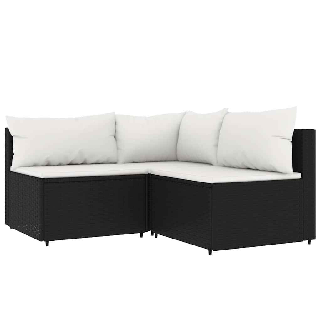 Set Divani da Giardino 3 pz con Cuscini Nero in Polyrattan | homemem39