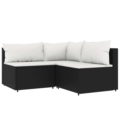 Set Divani da Giardino 3 pz con Cuscini Nero in Polyrattan | homemem39