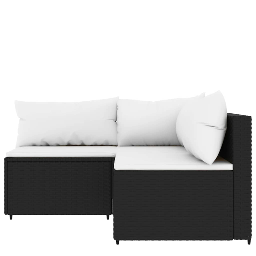 Set Divani da Giardino 3 pz con Cuscini Nero in Polyrattan | homemem39