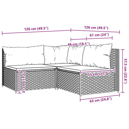 Set Divani da Giardino 3 pz con Cuscini Nero in Polyrattan | homemem39
