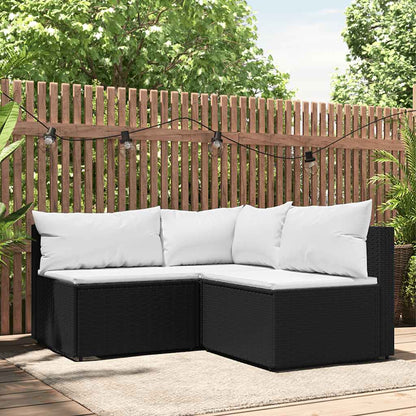 Set Divani da Giardino 3 pz con Cuscini Nero in Polyrattan | homemem39
