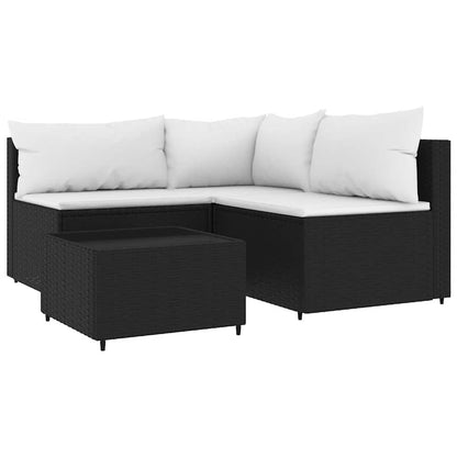 Set Divani da Giardino 4 pz con Cuscini Nero in Polyrattan | homemem39