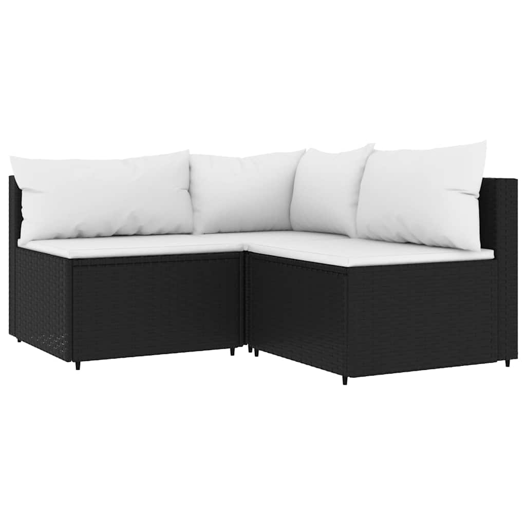 Set Divani da Giardino 4 pz con Cuscini Nero in Polyrattan | homemem39