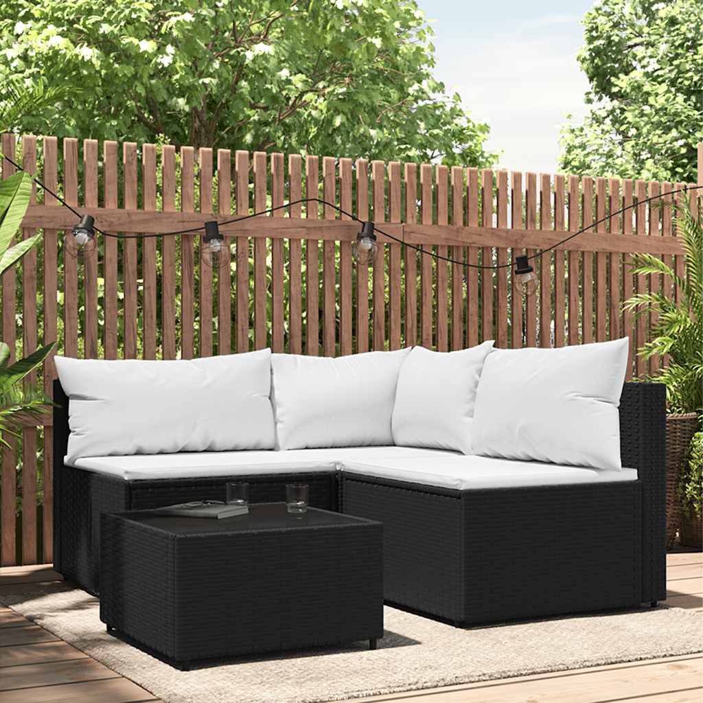 Set Divani da Giardino 4 pz con Cuscini Nero in Polyrattan | homemem39