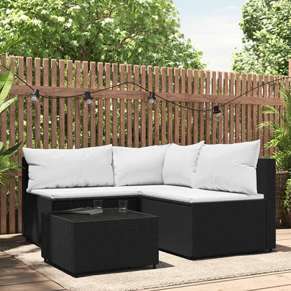 Set Divani da Giardino 4 pz con Cuscini Nero in Polyrattan | homemem39