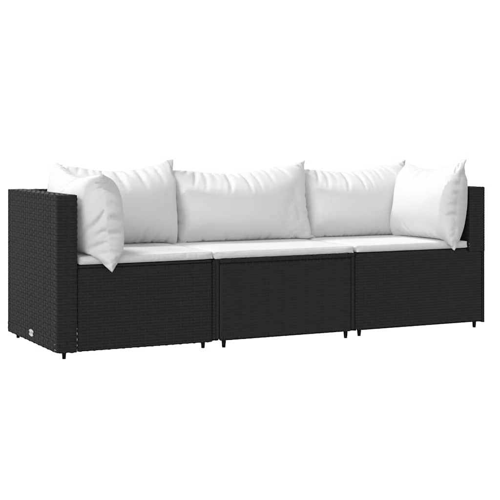 Set Divani da Giardino 3 pz con Cuscini Nero in Polyrattan | homemem39