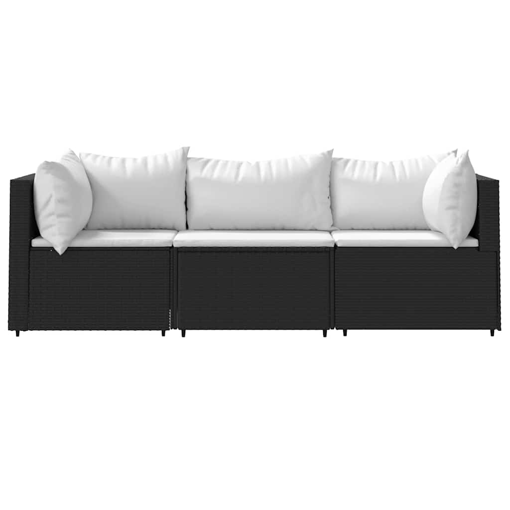 Set Divani da Giardino 3 pz con Cuscini Nero in Polyrattan | homemem39