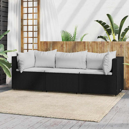 Set Divani da Giardino 3 pz con Cuscini Nero in Polyrattan | homemem39