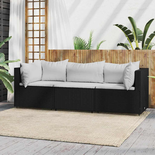 Set Divani da Giardino 3 pz con Cuscini Nero in Polyrattan | homemem39