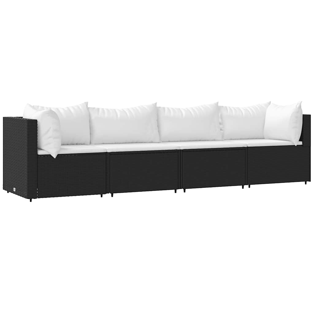 Set Divani da Giardino 4 pz con Cuscini Nero in Polyrattan | homemem39