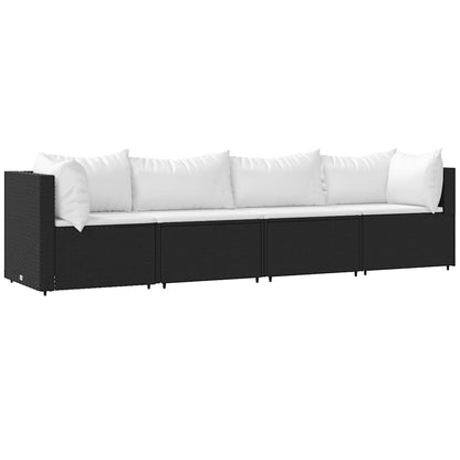 Set Divani da Giardino 4 pz con Cuscini Nero in Polyrattan | homemem39