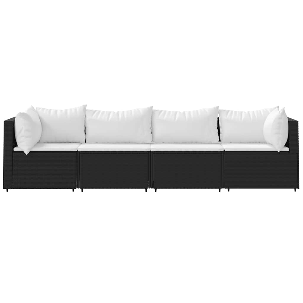 Set Divani da Giardino 4 pz con Cuscini Nero in Polyrattan | homemem39