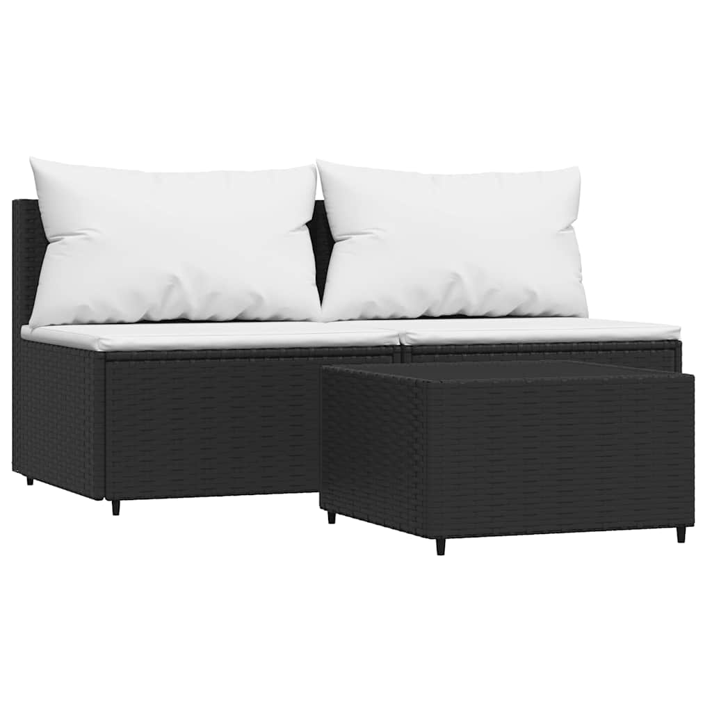 Set Divani da Giardino 3 pz con Cuscini Nero in Polyrattan | homemem39