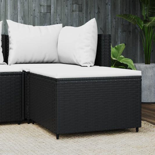 Poggiapiedi da Giardino con Cuscino in Polyrattan Nero - homemem39