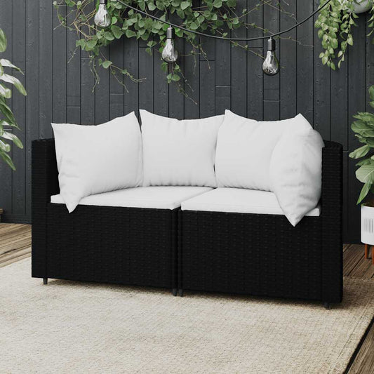 Divani Angolari da Giardino con Cuscini 2pz in Polyrattan Nero - homemem39