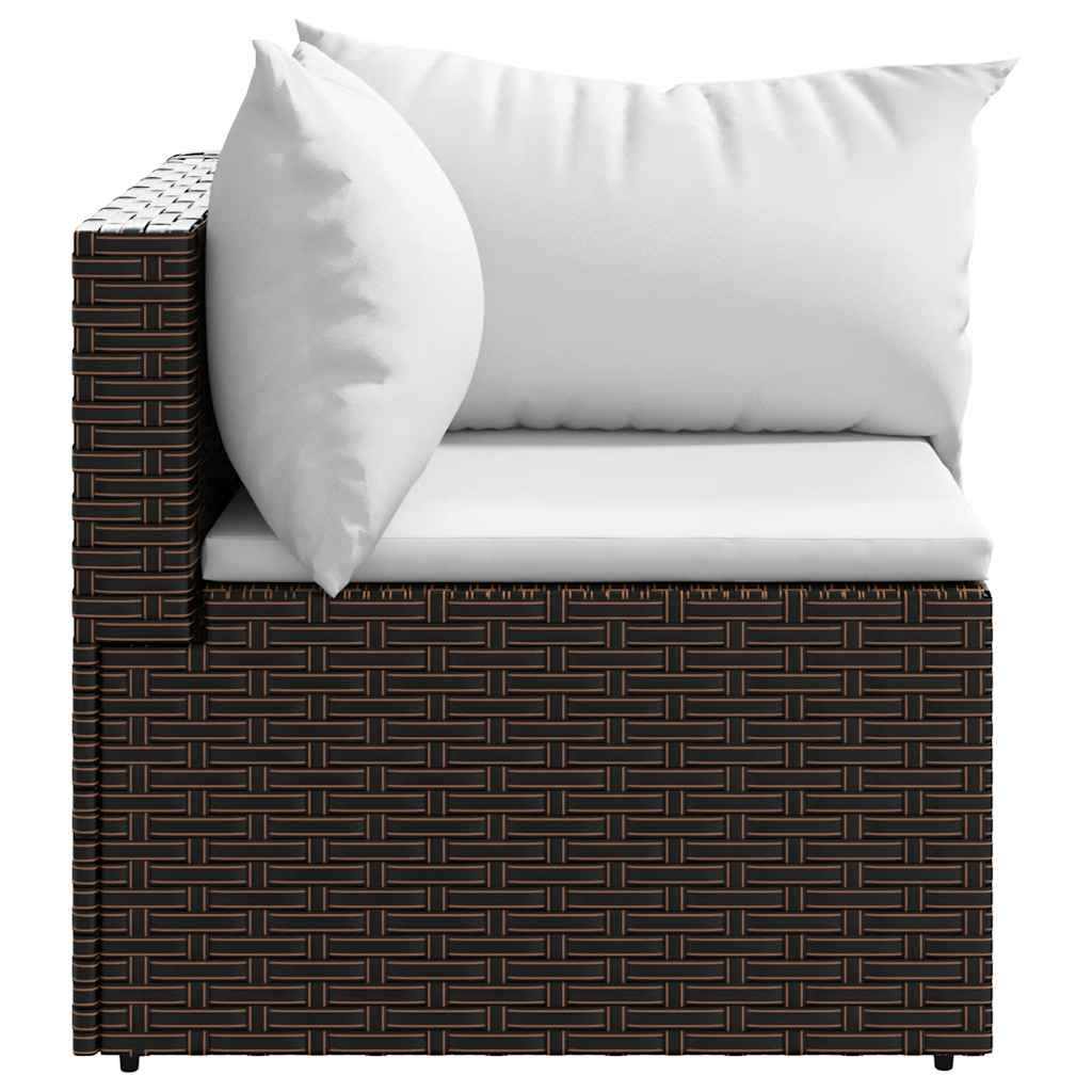 Divano Angolare da Giardino con Cuscini in Polyrattan Marrone | homemem39