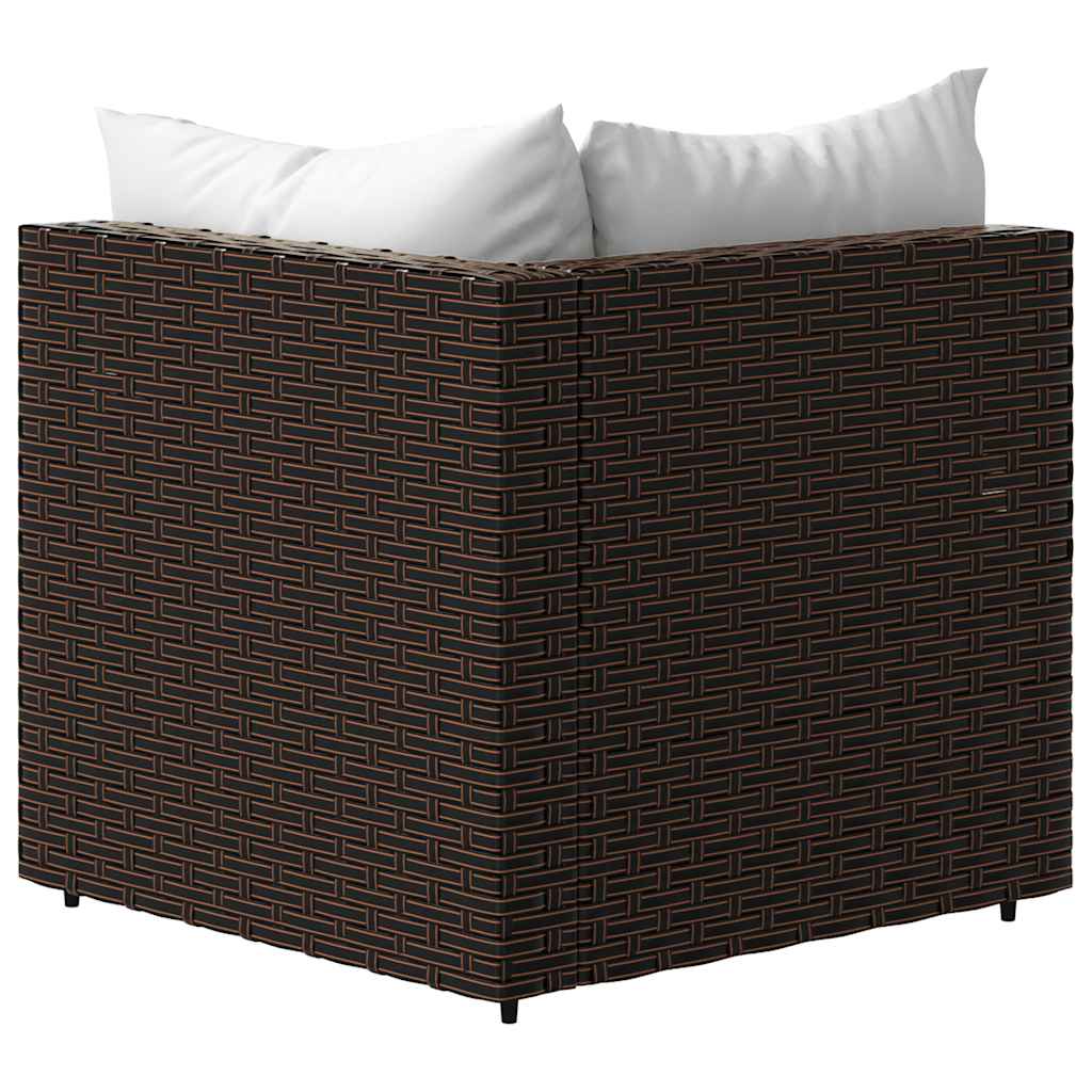 Divano Angolare da Giardino con Cuscini in Polyrattan Marrone | homemem39