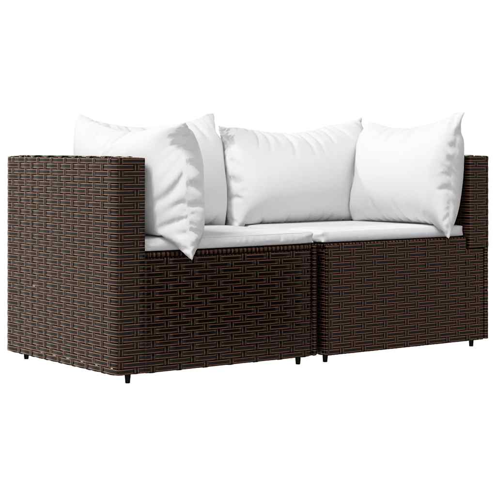 Divani Angolari da Giardino con Cuscini 2pz Polyrattan Marrone - homemem39