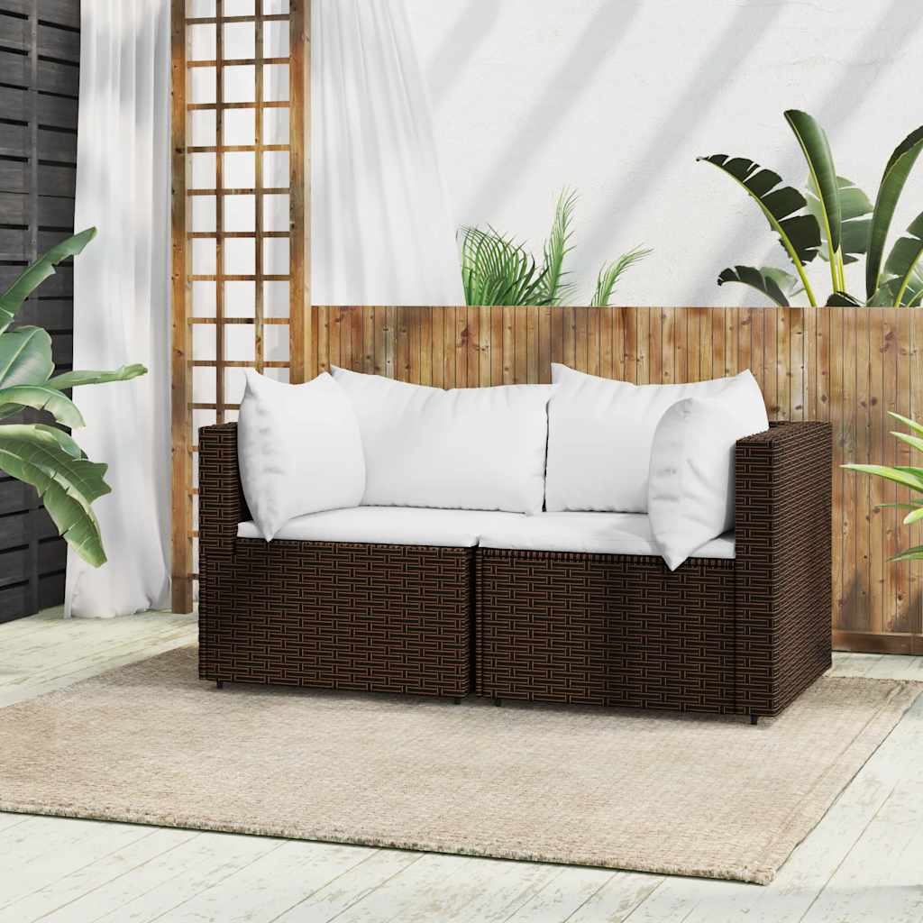 Divani Angolari da Giardino con Cuscini 2pz Polyrattan Marrone - homemem39