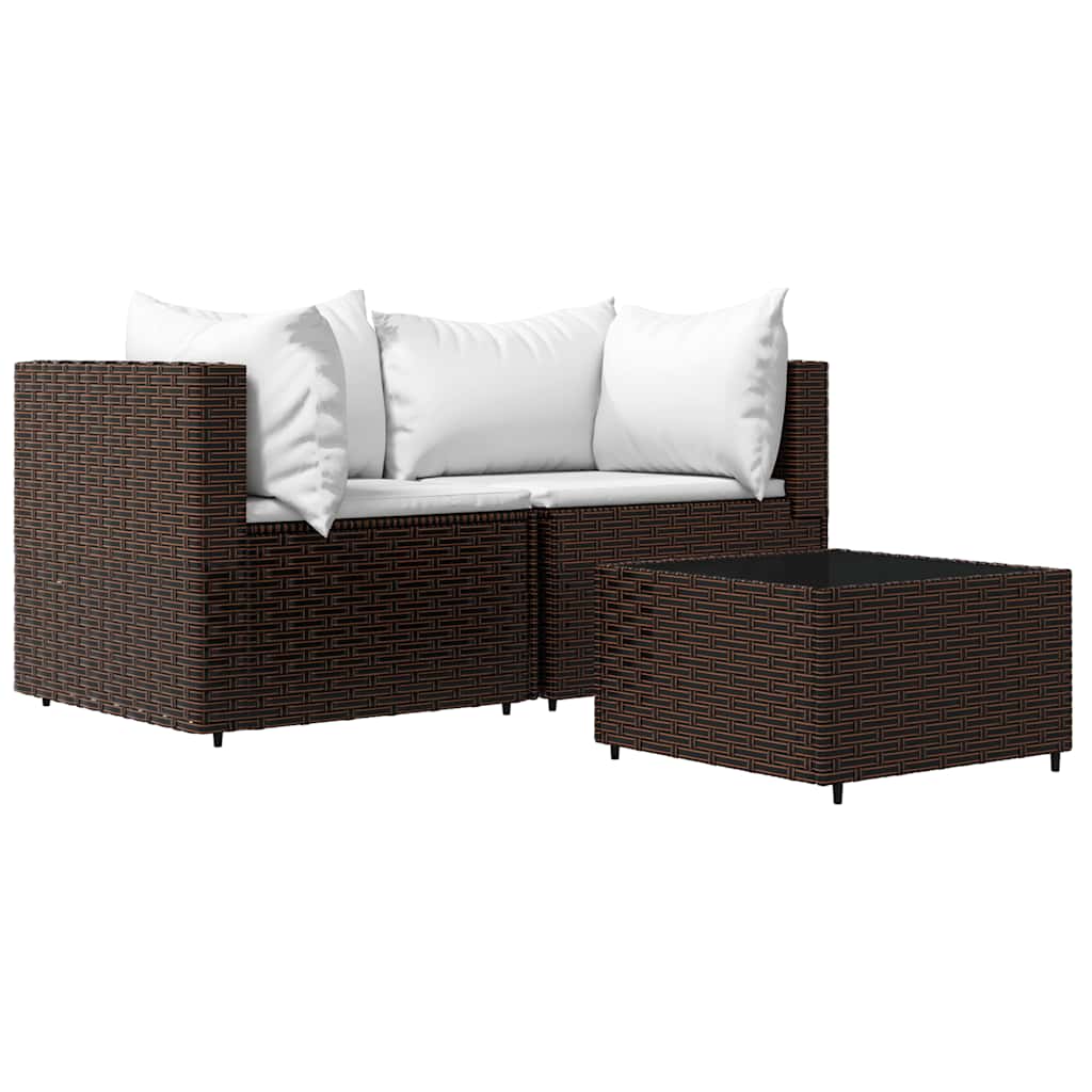 Set Mobili da Giardino 3 pz con Cuscini in Polyrattan Marrone - homemem39