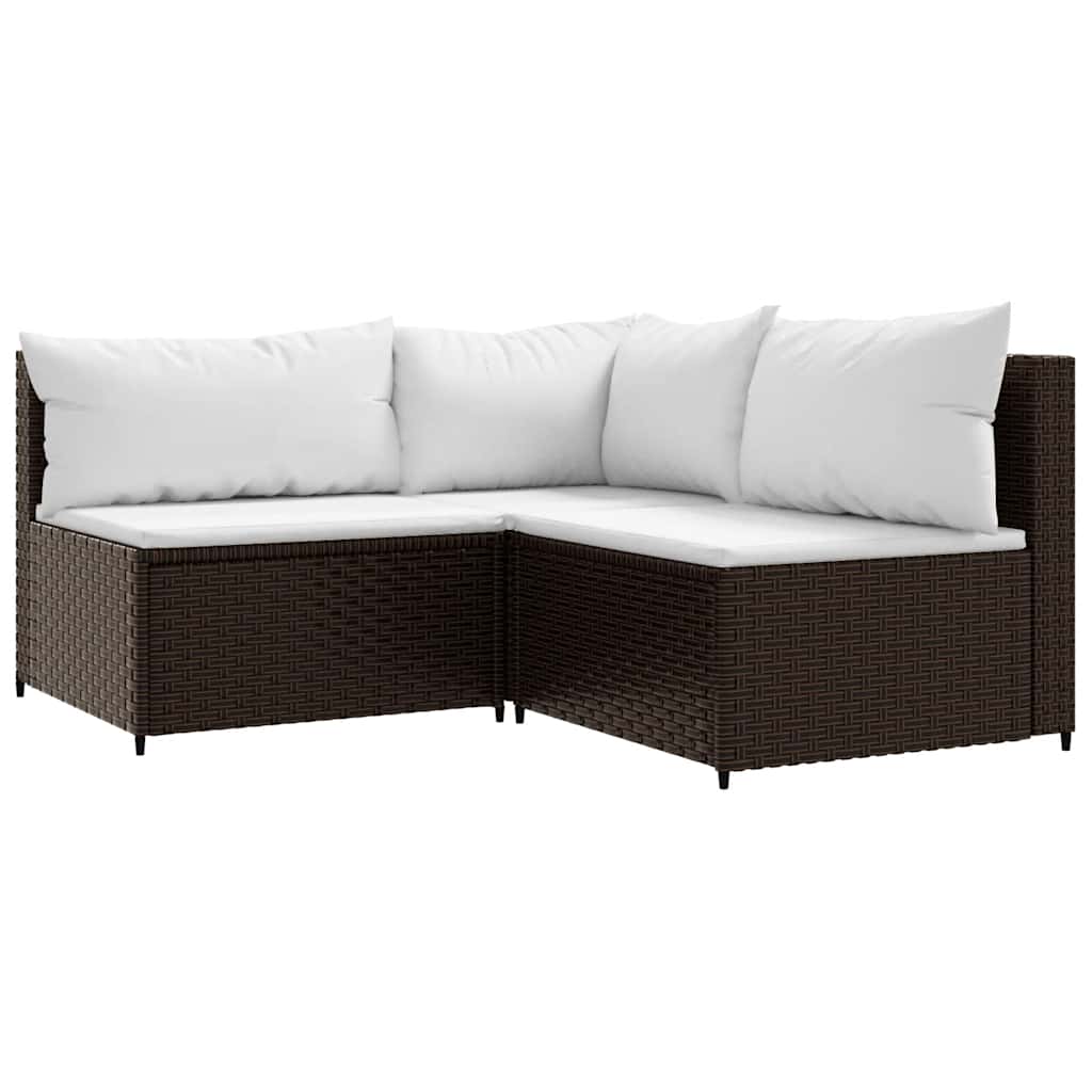 Set Mobili da Giardino 3 pz con Cuscini in Polyrattan Marrone | homemem39