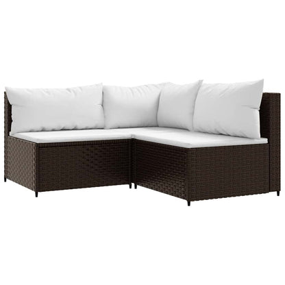 Set Mobili da Giardino 3 pz con Cuscini in Polyrattan Marrone | homemem39