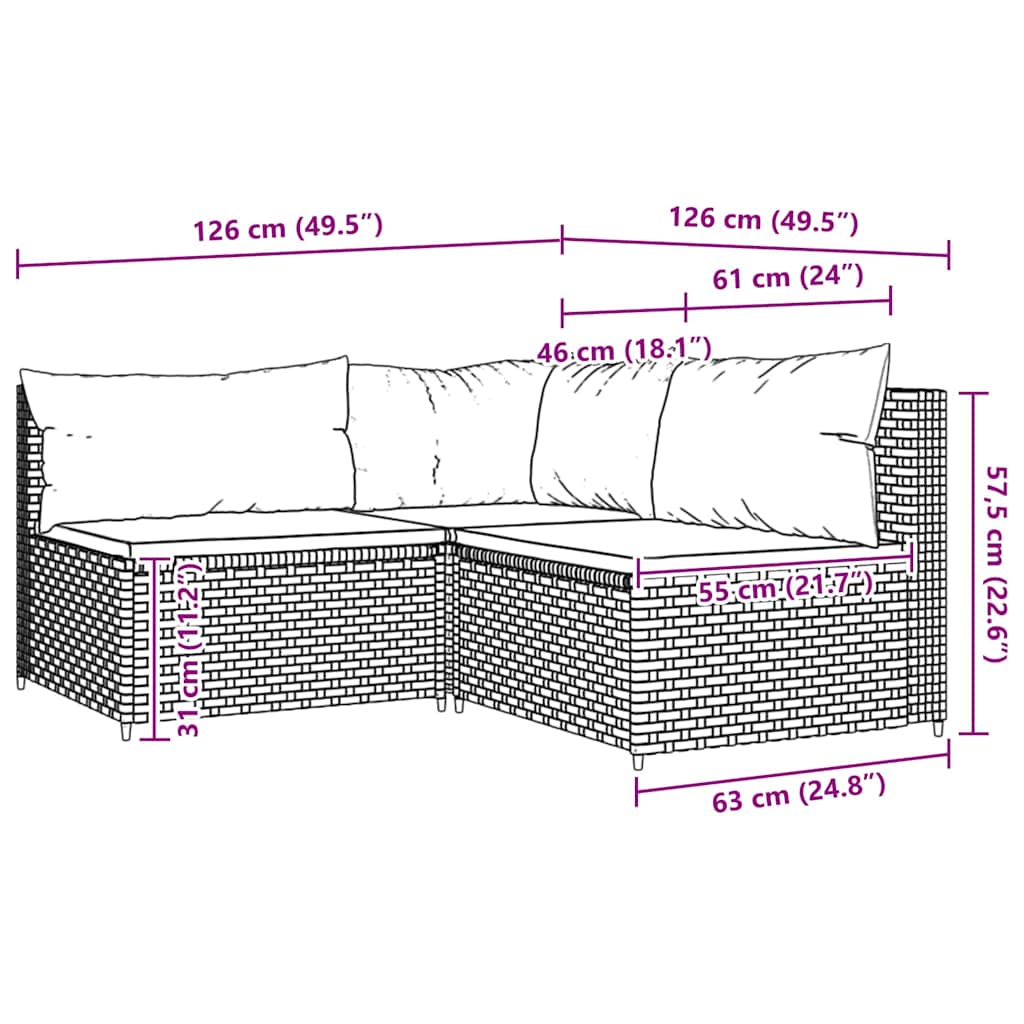Set Mobili da Giardino 3 pz con Cuscini in Polyrattan Marrone | homemem39