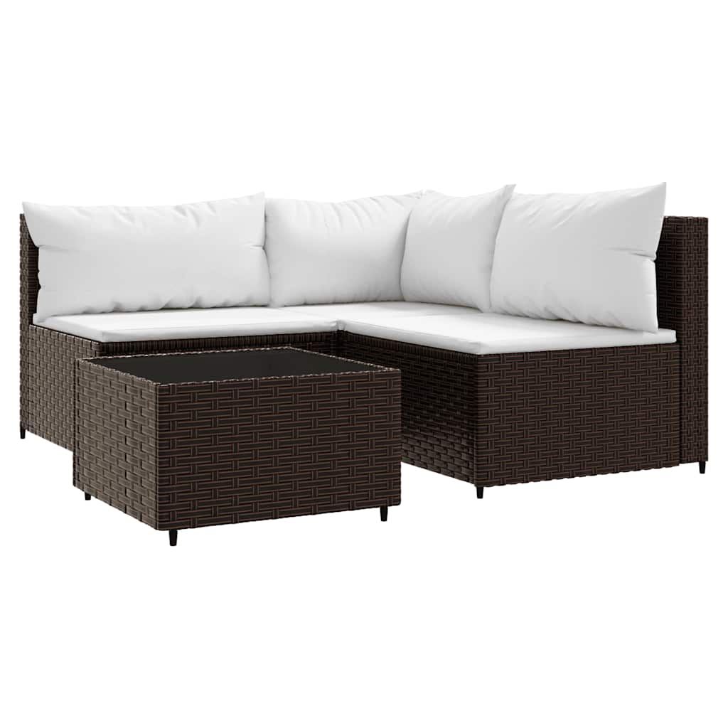 Set Mobili da Giardino 4 pz con Cuscini in Polyrattan Marrone | homemem39
