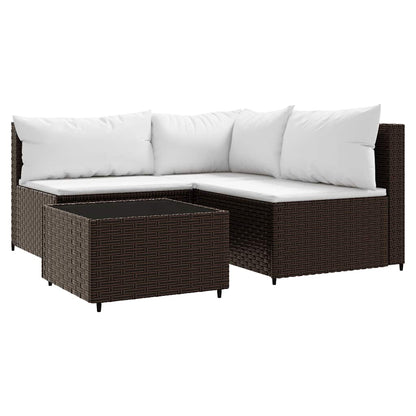 Set Mobili da Giardino 4 pz con Cuscini in Polyrattan Marrone | homemem39