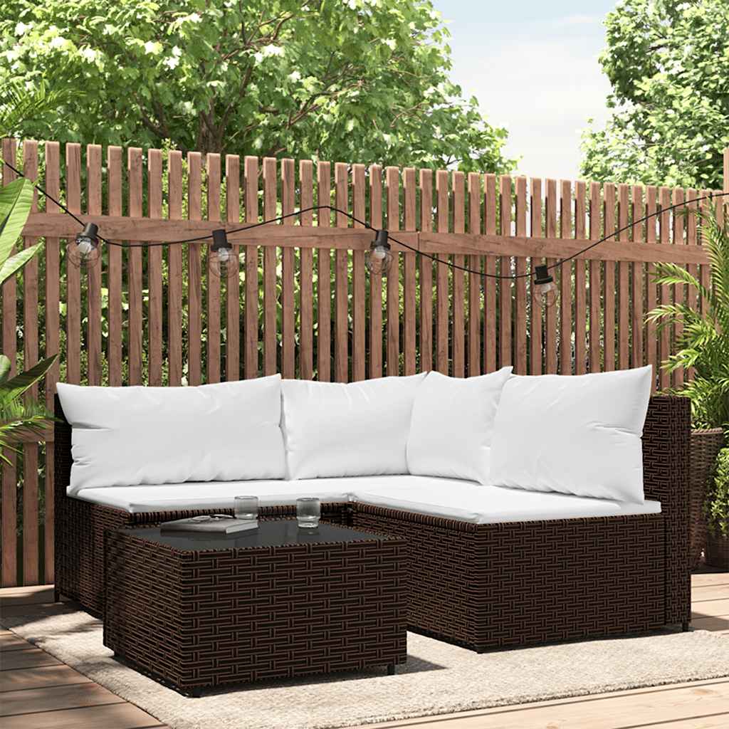 Set Mobili da Giardino 4 pz con Cuscini in Polyrattan Marrone | homemem39