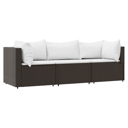 Set Mobili da Giardino 3 pz con Cuscini in Polyrattan Marrone | homemem39
