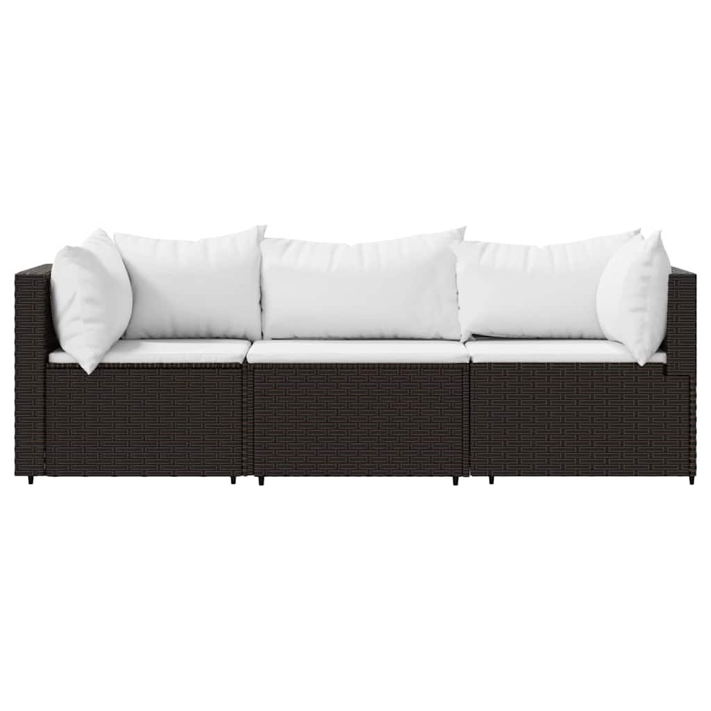 Set Mobili da Giardino 3 pz con Cuscini in Polyrattan Marrone | homemem39