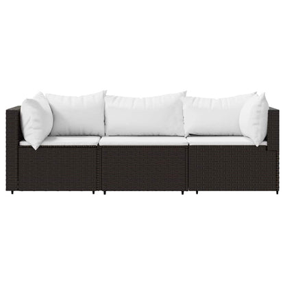 Set Mobili da Giardino 3 pz con Cuscini in Polyrattan Marrone | homemem39
