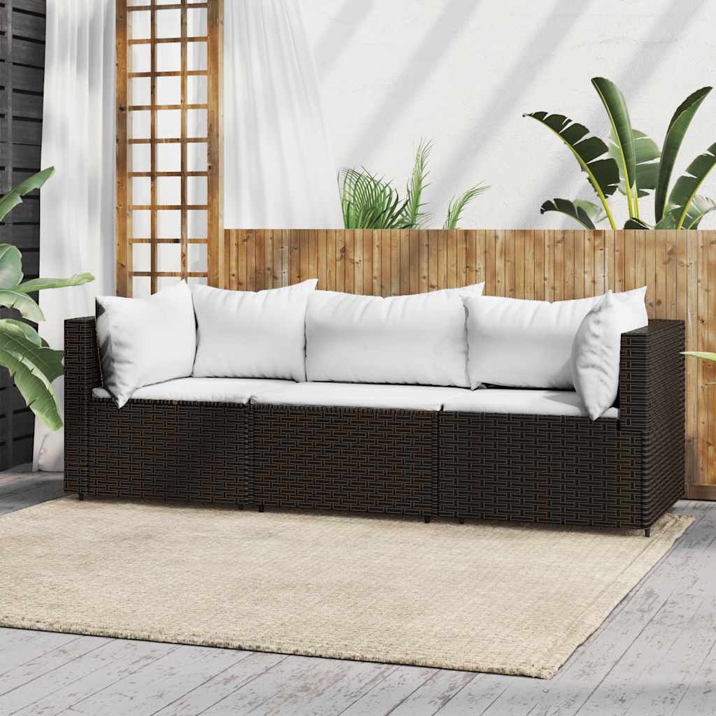 Set Mobili da Giardino 3 pz con Cuscini in Polyrattan Marrone | homemem39