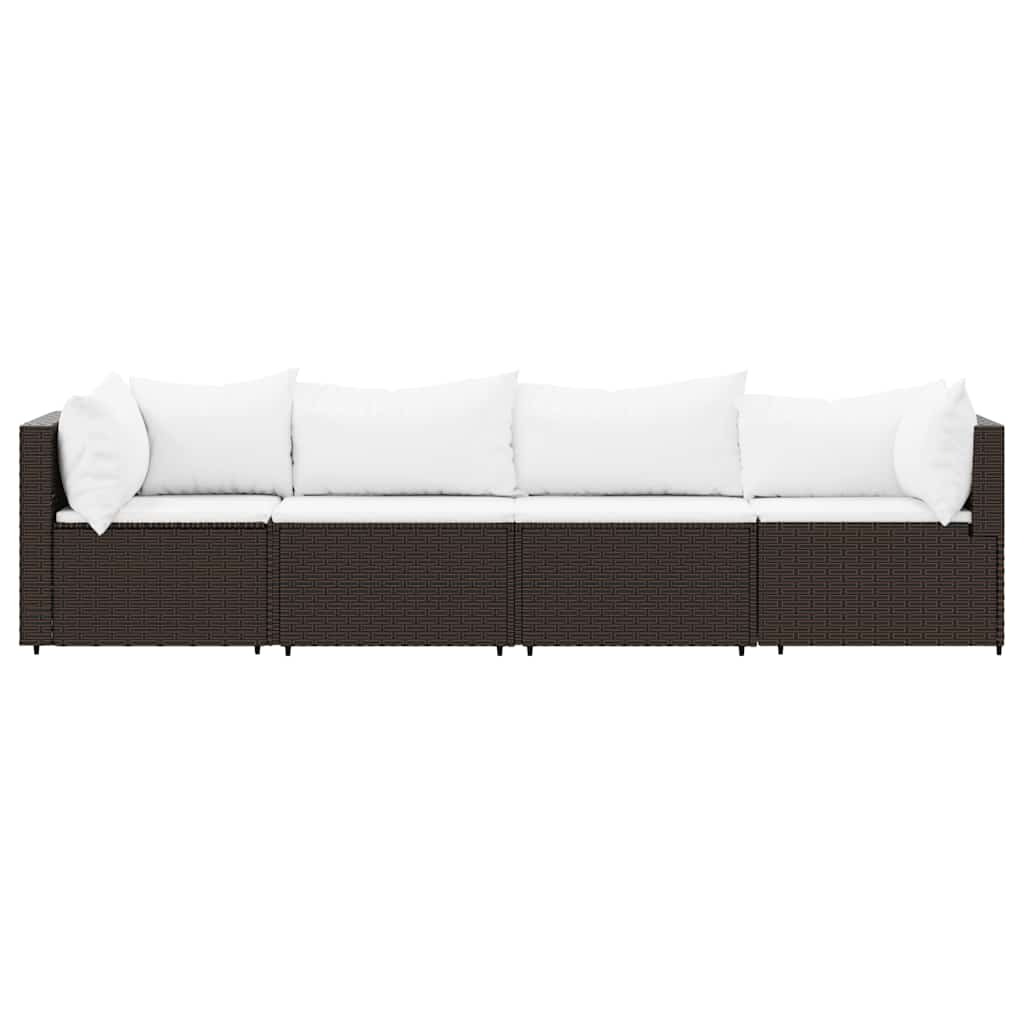 Set Mobili da Giardino 4 pz con Cuscini in Polyrattan Marrone
