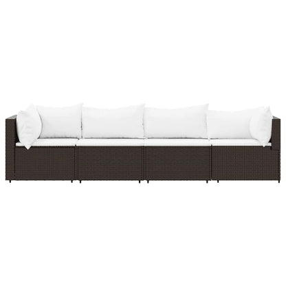 Set Mobili da Giardino 4 pz con Cuscini in Polyrattan Marrone