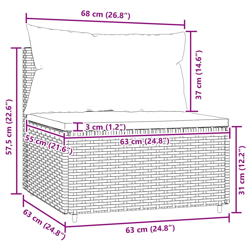 Divano Centrale da Giardino con Cuscini in Polyrattan Marrone - homemem39