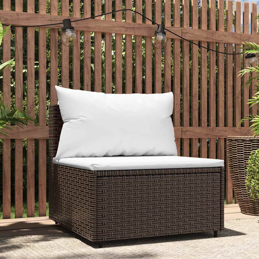 Divano Centrale da Giardino con Cuscini in Polyrattan Marrone | homemem39