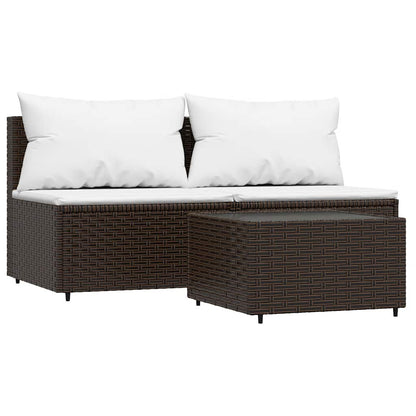 Set Mobili da Giardino 3 pz con Cuscini in Polyrattan Marrone | homemem39